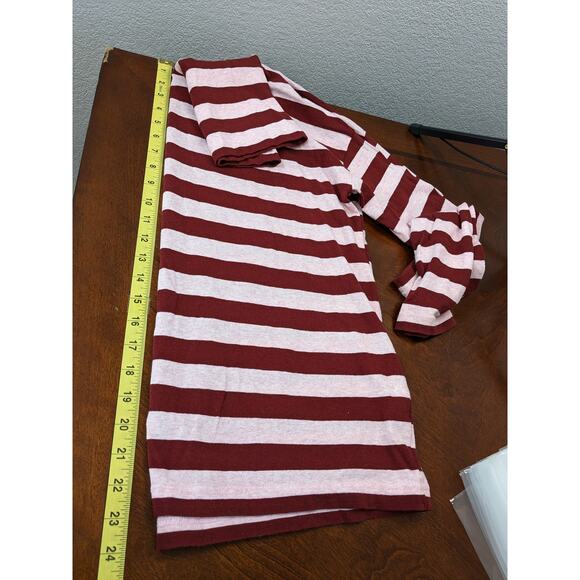 J.Crew Striped Top S Maroon Pink Knit Turtleneck Long Sleeves Flowy Hem Workwear - Picture 8 of 9